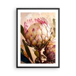 Poster in cornice nera - Primo piano di un fiore di protea dai colori caldi - 50x70cm - Tenero abbraccio - Decorazione murale moderna per soggiorno e camera da letto ARTTOR