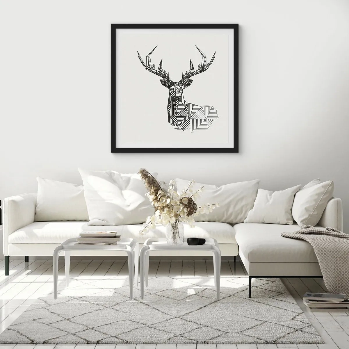 Poster in cornice nera - Cervo in stile cubista - 60x60 cm