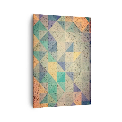 Quadro su tela - Stampe su Tela - Una composizione colorata di triangoli geometrici in tonalità pastello. - 70x100cm - La repubblica dei triangoli - Decorazione murale moderna per soggiorno e camera da letto ARTTOR