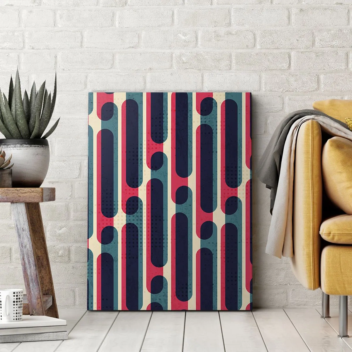 Quadro su tela - Stampe su Tela - Motivo geometrico retrò con colori pastello - 80x120cm - Avanti fino in fondo - Decorazione murale moderna per soggiorno e camera da letto ARTTOR