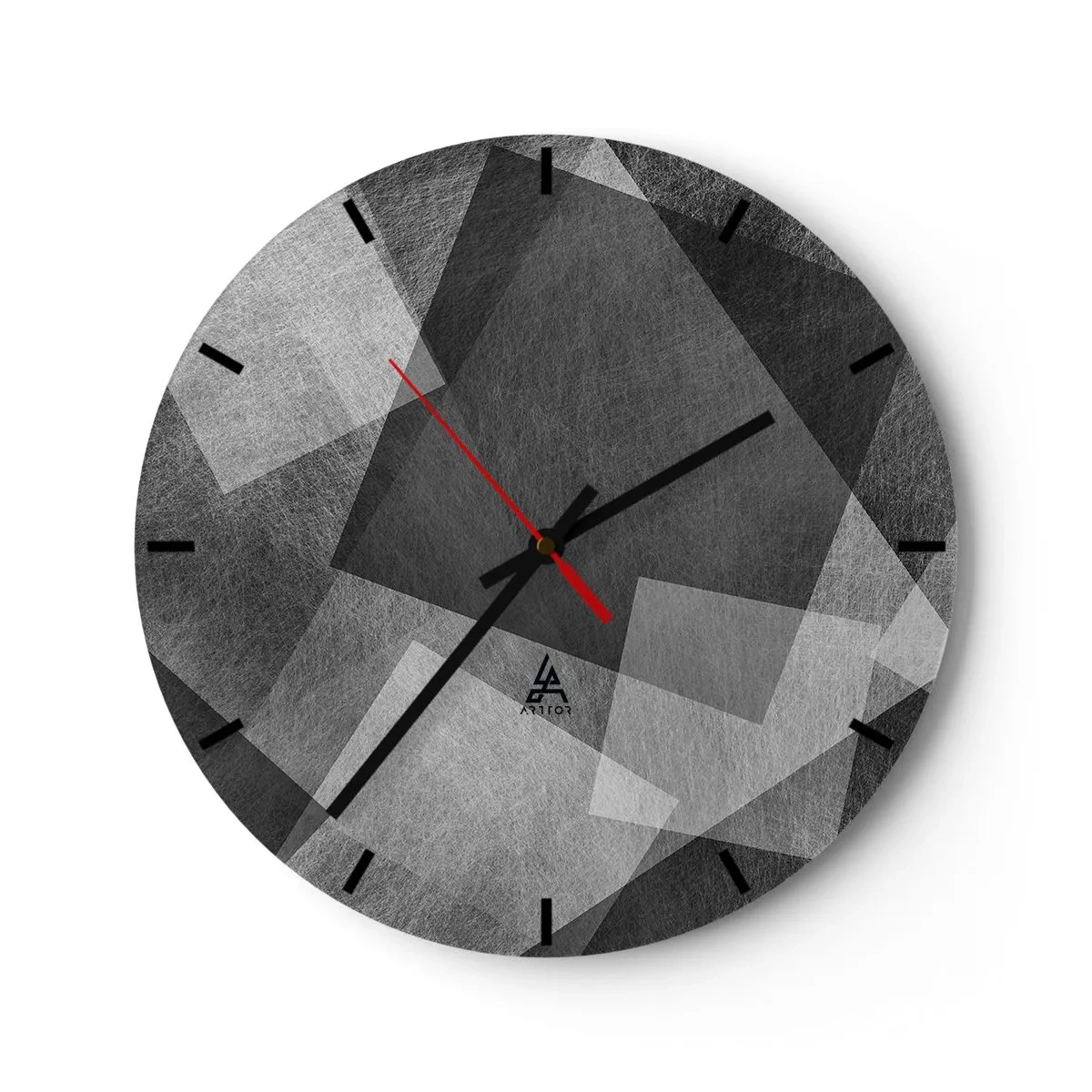 Orologio da parete - Orologio in Vetro - Forme geometriche astratte in tonalità di grigio - 30x30cm - Simbolo eterno di ordine e durata - Decorazione murale moderna per soggiorno, cucina e camera da letto ARTTOR