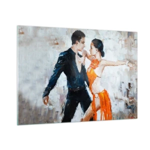 Quadro su vetro - Una coppia che balla in una posa dinamica su uno sfondo in stile impressionista - 100x70cm - Dirty dancing - Decorazione murale moderna per soggiorno e camera da letto ARTTOR