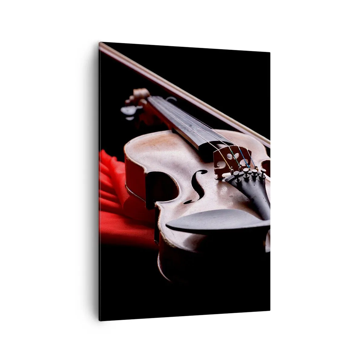 Quadro su tela - Stampe su Tela - Violino su tessuto rosso con sfondo nero - 70x100cm - La musica dei sentimenti - Decorazione murale moderna per soggiorno e camera da letto ARTTOR