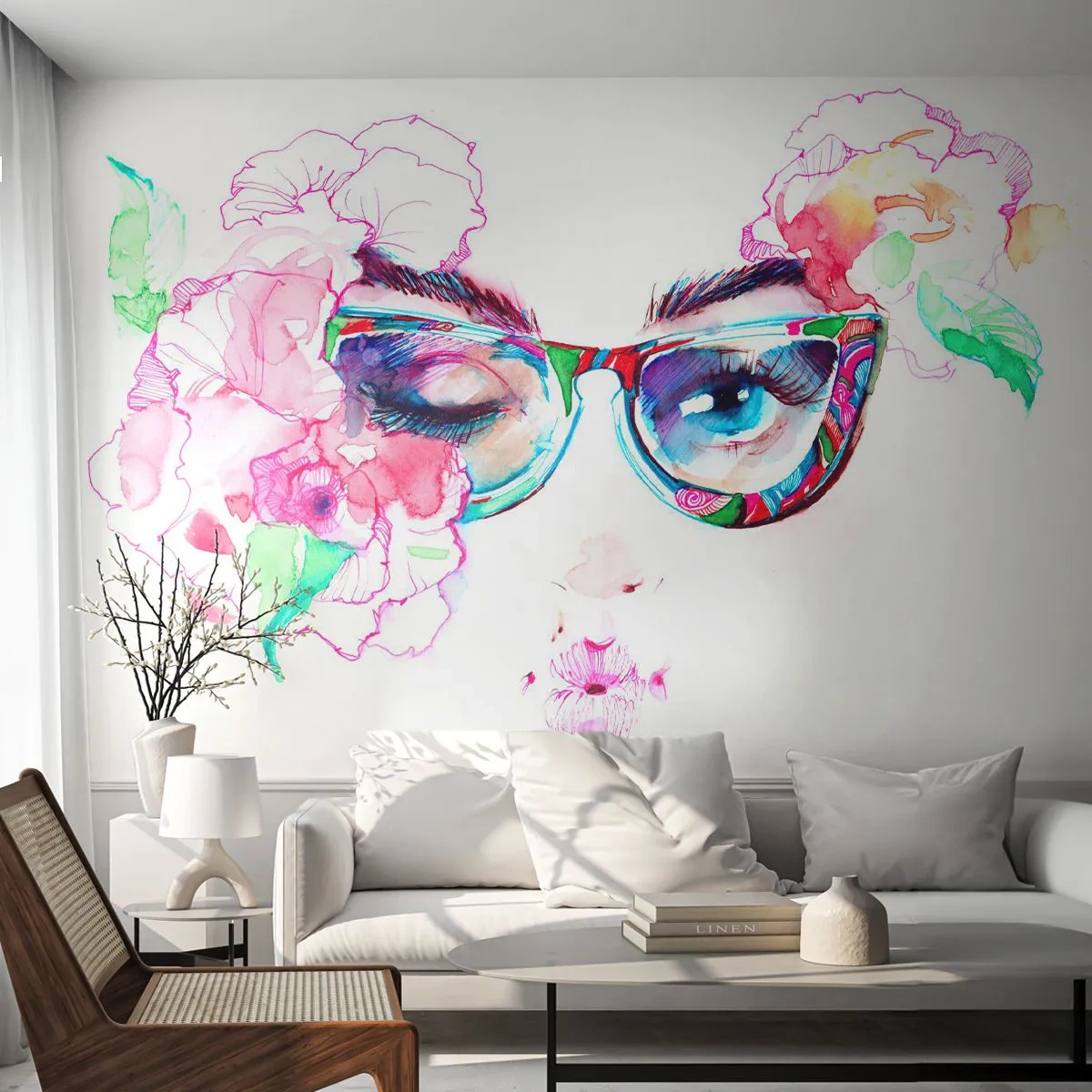 Fotomurali Autoadesivo Deluxe Sticker - Promessa allettante - Astrazione, Occhi di donna, Occhiali - 350x256 cm