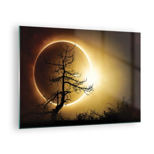 Quadro su vetro - Eclissi solare dietro l'albero - 70x50cm - Eclissi totale - Decorazione murale moderna per soggiorno e camera da letto ARTTOR