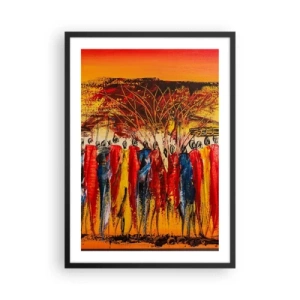Poster in cornice nera - Scena africana astratta con colori vivaci - 50x70cm - Al suono dei tam tam - Decorazione murale moderna per soggiorno e camera da letto ARTTOR