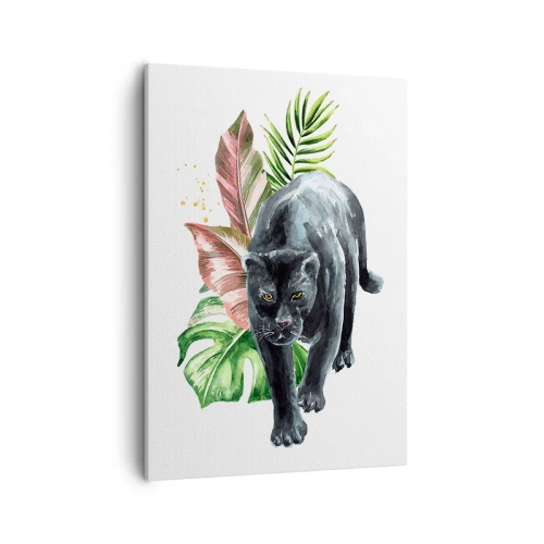 Quadro su tela - Stampe su Tela - Pantera nera circondata da foglie tropicali - 50x70cm - Cuore selvaggio - Decorazione murale moderna per soggiorno e camera da letto ARTTOR