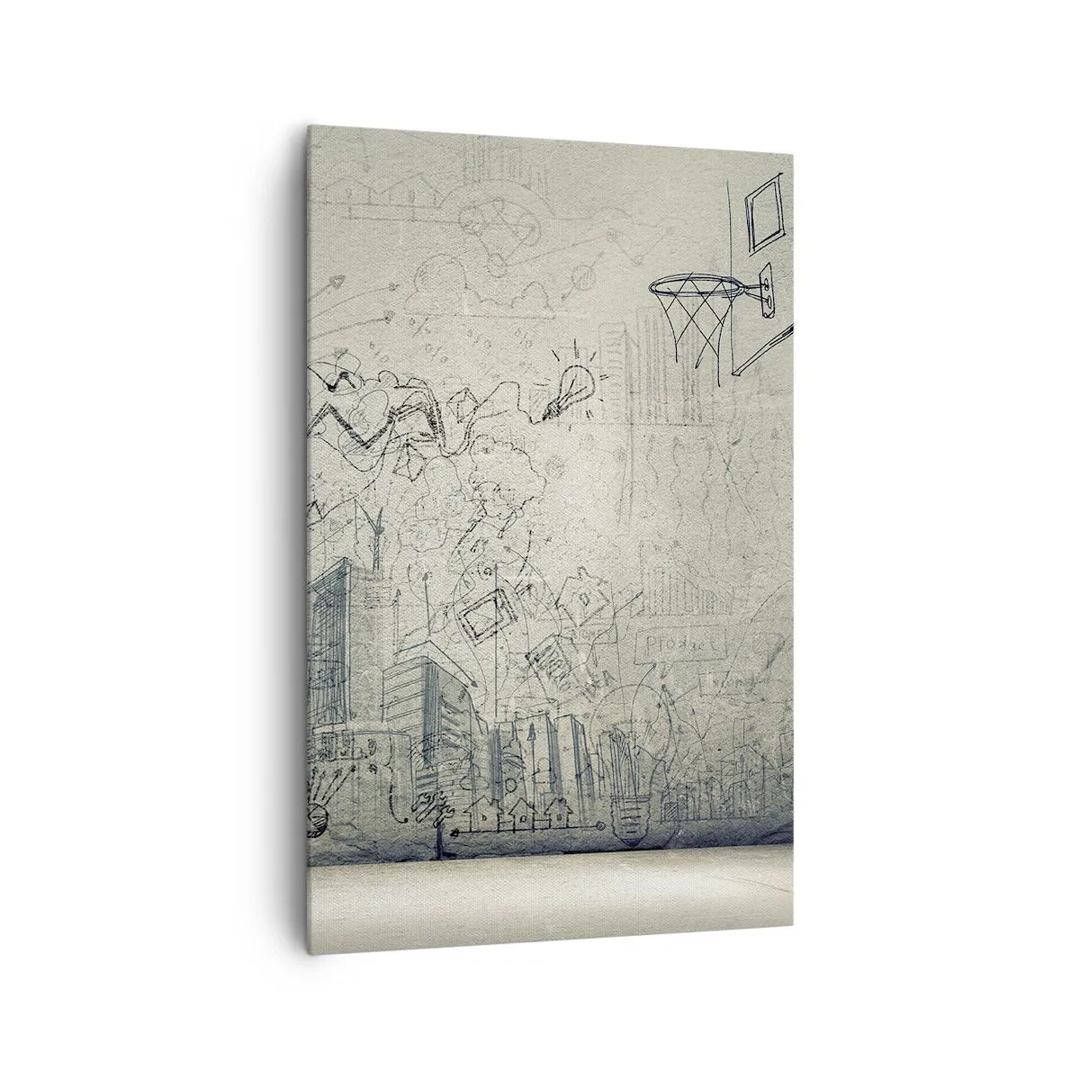 Quadro su tela - Stampe su Tela - Disegni e diagrammi sullo sfondo di un muro grezzo - 80x120cm - La mia fantastica vita in città - Decorazione murale moderna per soggiorno e camera da letto ARTTOR