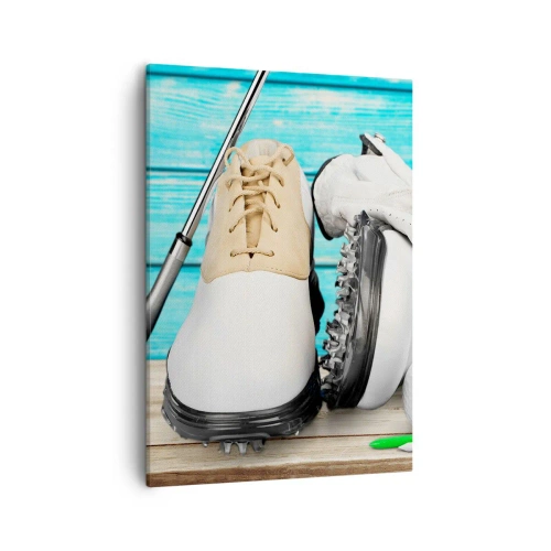 Quadro su tela - Stampe su Tela - Un set di accessori da golf su uno sfondo di legno - 50x70cm - Tutto è pronto - Decorazione murale moderna per soggiorno e camera da letto ARTTOR