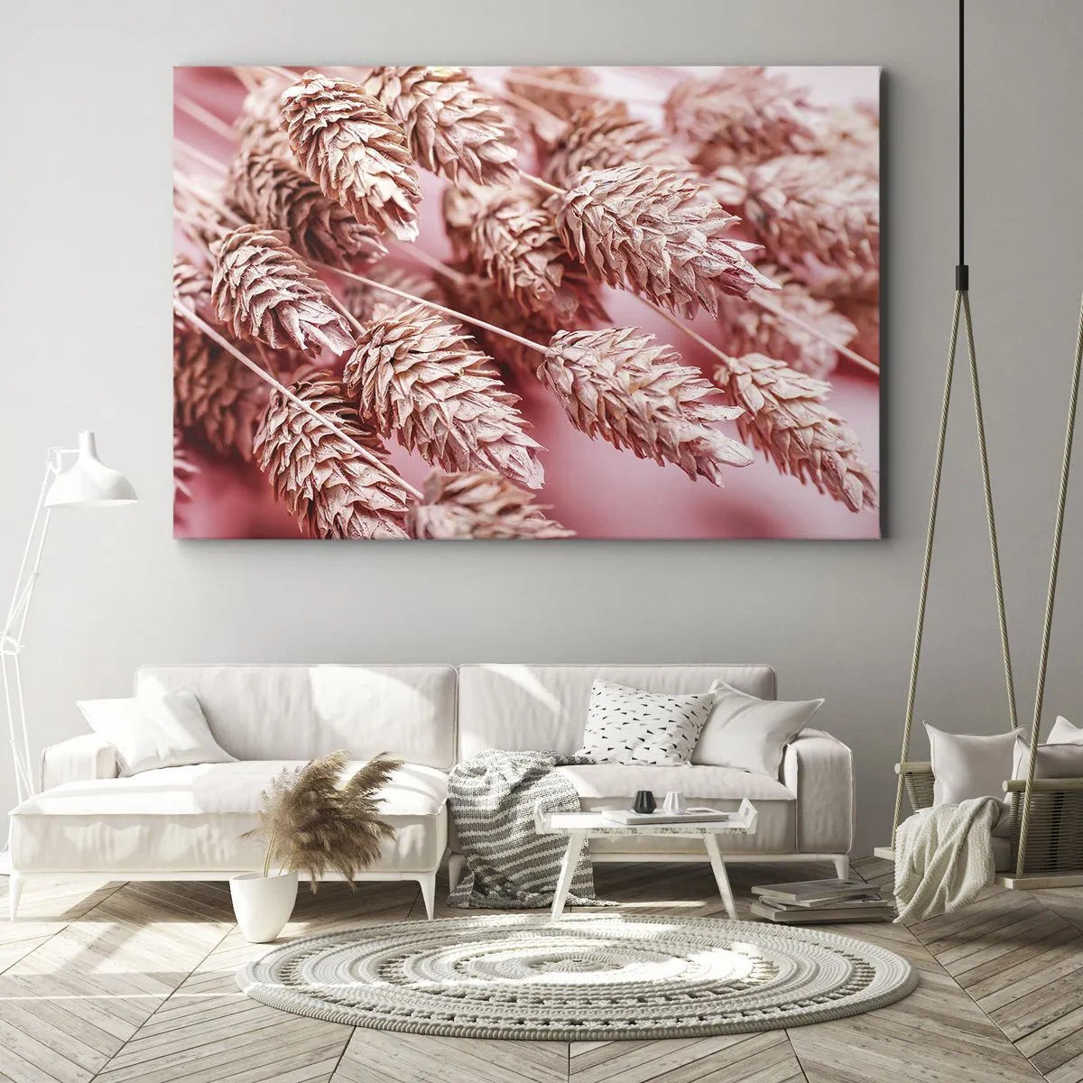Quadro su tela - Stampe su Tela - Primo piano delle orecchie rosa - 100x70cm - Cascata di fiori in rosa - Decorazione murale moderna per soggiorno e camera da letto ARTTOR