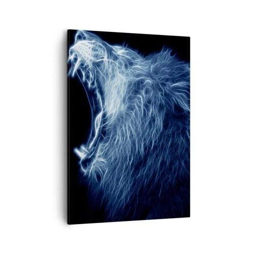 Quadro su tela - Stampe su Tela - Un sorprendente volto di un leone in stile neon - 50x70cm - La rabbia infuocata del re - Decorazione murale moderna per soggiorno e camera da letto ARTTOR
