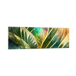 Quadro su vetro - Foglie tropicali colorate su uno sfondo chiaro - 160x50cm - I colori dei tropici - Decorazione murale moderna per soggiorno e camera da letto ARTTOR