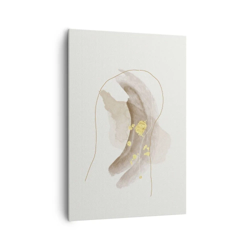 Quadro su tela - Stampe su Tela - Una composizione astratta nei toni del beige e dell'oro. - 70x100cm - Incontro nello spazio - Decorazione murale moderna per soggiorno e camera da letto ARTTOR