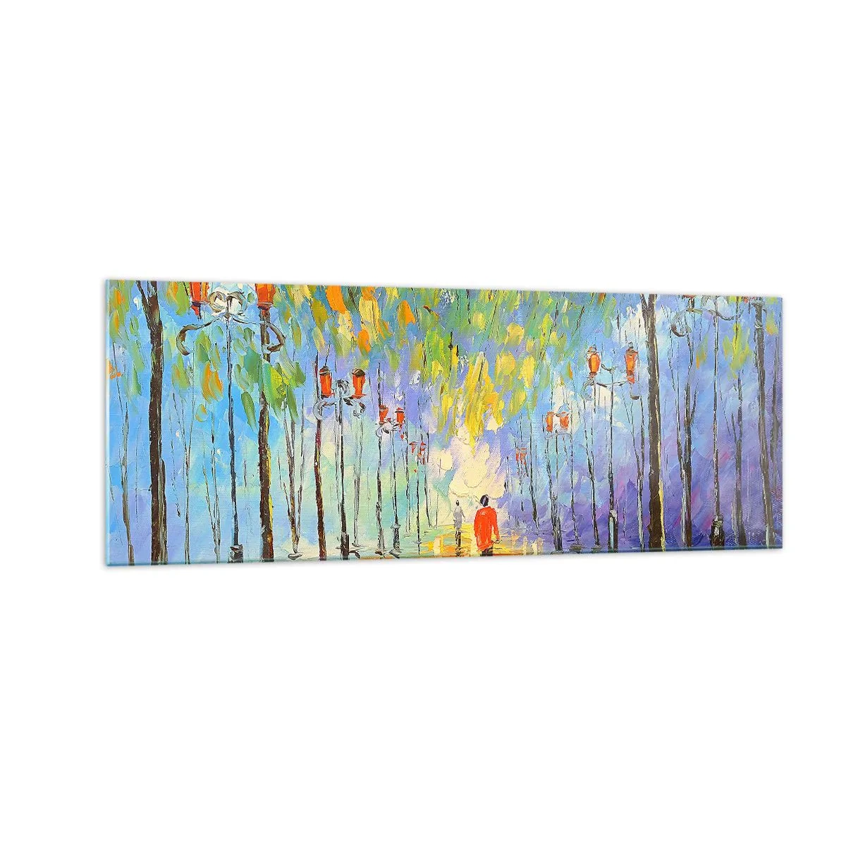 Quadro su vetro - Una pittoresca passeggiata tra le lanterne in una notte piovosa - 140x50cm - Canzone notturna sotto la pioggia - Decorazione murale moderna per soggiorno e camera da letto ARTTOR
