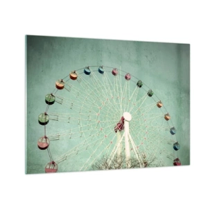 Quadro su vetro - Una ruota panoramica colorata su uno sfondo verde pastello - 70x50cm - Venite a divertirvi - Decorazione murale moderna per soggiorno e camera da letto ARTTOR