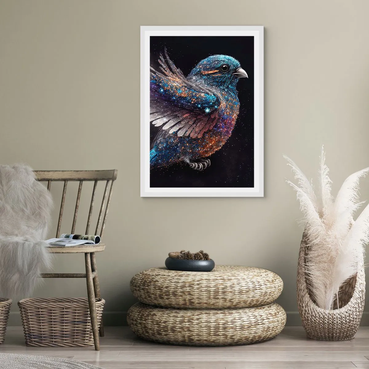 Poster in cornice bianca - Passero di diamante - 40x50 cm