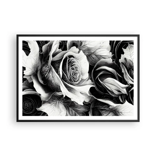 Poster in cornice nera - Rose bianche e nere in una composizione elegante - 100x70cm - Sempre regina - Decorazione murale moderna per soggiorno e camera da letto ARTTOR