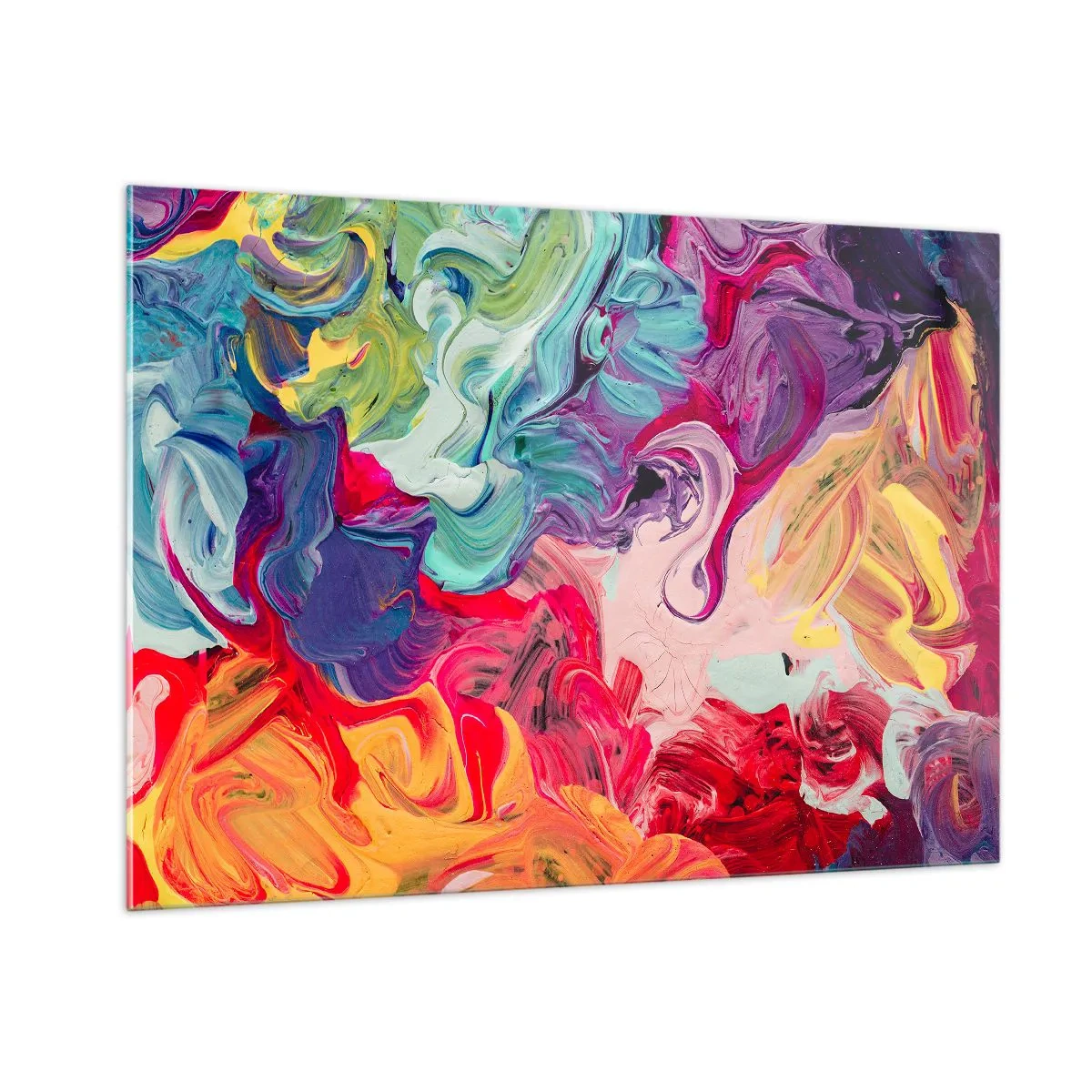 Quadro su vetro - Striature astratte colorate di vernice su tela in colori intensi - 100x70cm - La nascita dei colori - Decorazione murale moderna per soggiorno e camera da letto ARTTOR