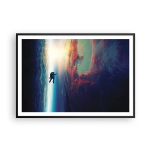 Poster in cornice nera - Un astronauta che fluttua nello spazio sopra una Terra colorata - 100x70cm - Affrontando l'universo - Decorazione murale moderna per soggiorno e camera da letto ARTTOR