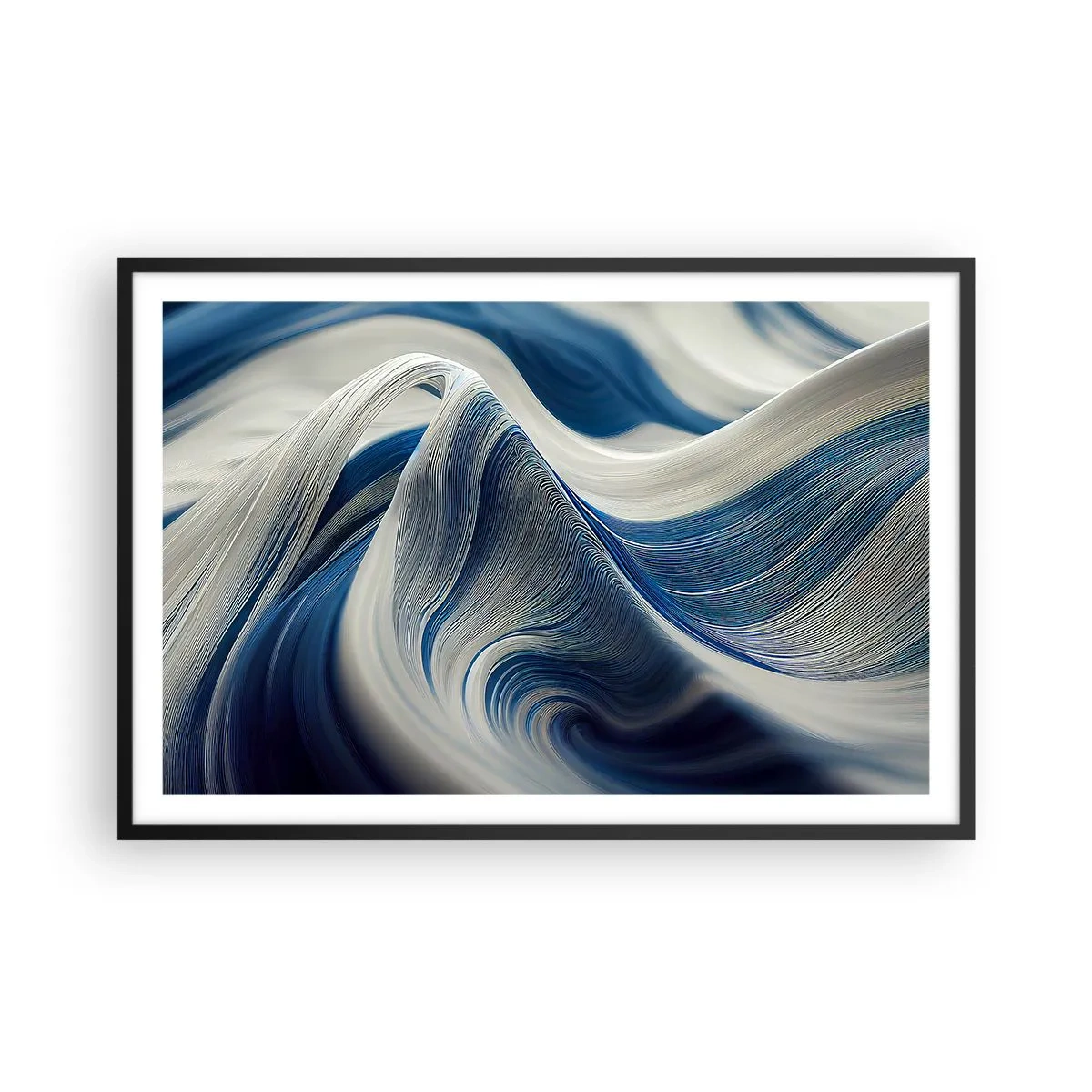 Poster in cornice nera - Fluidità di blu e di bianco - 91x61 cm