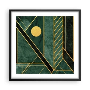 Poster in cornice nera - Dinamica di oro e azzurro - 50x50 cm