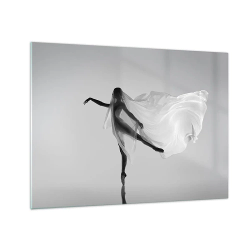 Quadro su vetro - Silhouette di una ballerina con un velo fluttuante in movimento - 70x50cm - Leggerezza ed eleganza - Decorazione murale moderna per soggiorno e camera da letto ARTTOR