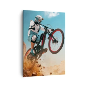 Quadro su tela - Stampe su Tela - Un ciclista di mountain bike esegue un salto su uno sfondo di rocce - 50x70cm - Il demone della follia ciclistica - Decorazione murale moderna per soggiorno e camera da letto ARTTOR
