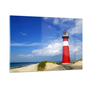 Quadro su vetro - Un faro rosso contro un cielo blu - 120x80cm - L'eremo dei sogni - Decorazione murale moderna per soggiorno e camera da letto ARTTOR