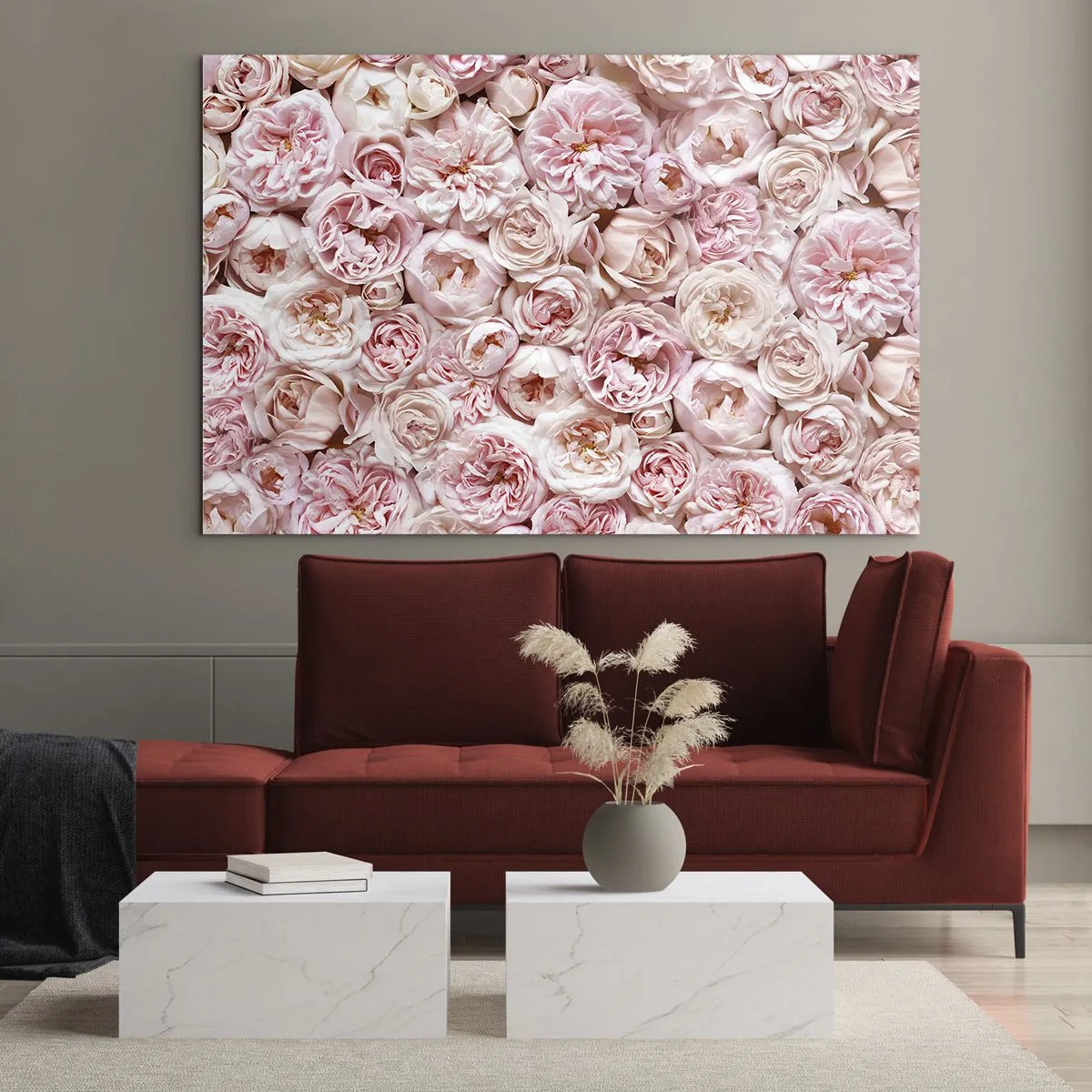 Quadro su vetro - Rose pastello in una fitta composizione floreale - 120x80cm - Coperto di rose - Decorazione murale moderna per soggiorno e camera da letto ARTTOR