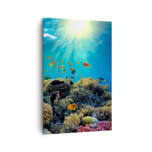 Quadro su tela - Stampe su Tela - Barriera corallina con pesci sotto i raggi del sole sott'acqua - 80x120cm - Tesori sotto al mare - Decorazione murale moderna per soggiorno e camera da letto ARTTOR