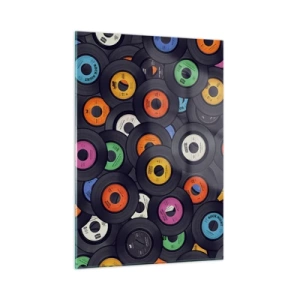 Quadro su vetro - Dischi in vinile colorati su sfondo nero - 50x70cm - I colori della classicità - Decorazione murale moderna per soggiorno e camera da letto ARTTOR