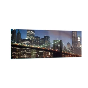 Quadro su vetro - Ponte di New York City di notte con edifici illuminati - 140x50cm - Notte illuminata - Decorazione murale moderna per soggiorno e camera da letto ARTTOR