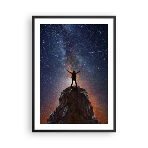 Poster in cornice nera - Silhouette in cima a una roccia con un cielo stellato sullo sfondo - 50x70cm - La forza è con me! - Decorazione murale moderna per soggiorno e camera da letto ARTTOR