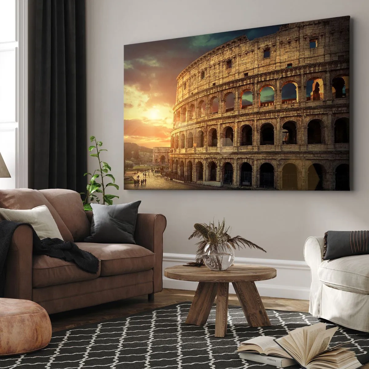 Quadro su tela - Stampe su Tela - Il Colosseo a Roma al tramonto - 120x80cm - Impressione colossale - Decorazione murale moderna per soggiorno e camera da letto ARTTOR