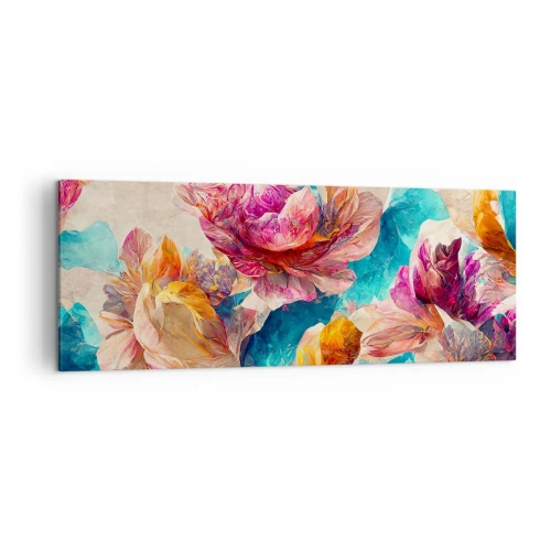 Quadro su tela - Stampe su Tela - Fiori colorati su sfondo beige - 140x50cm - Lo splendore colorato del bouquet - Decorazione murale moderna per soggiorno e camera da letto ARTTOR