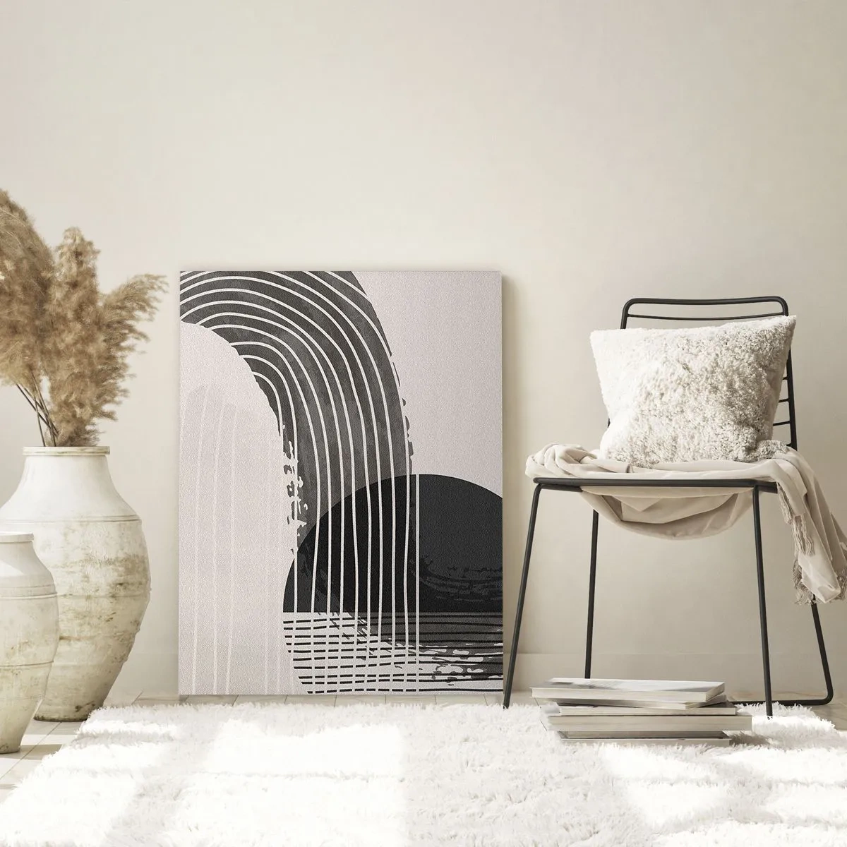 Quadro su vetro - Motivo astratto con linee e forme geometriche - 80x120cm - Andata e ritorno - Decorazione murale moderna per soggiorno e camera da letto ARTTOR