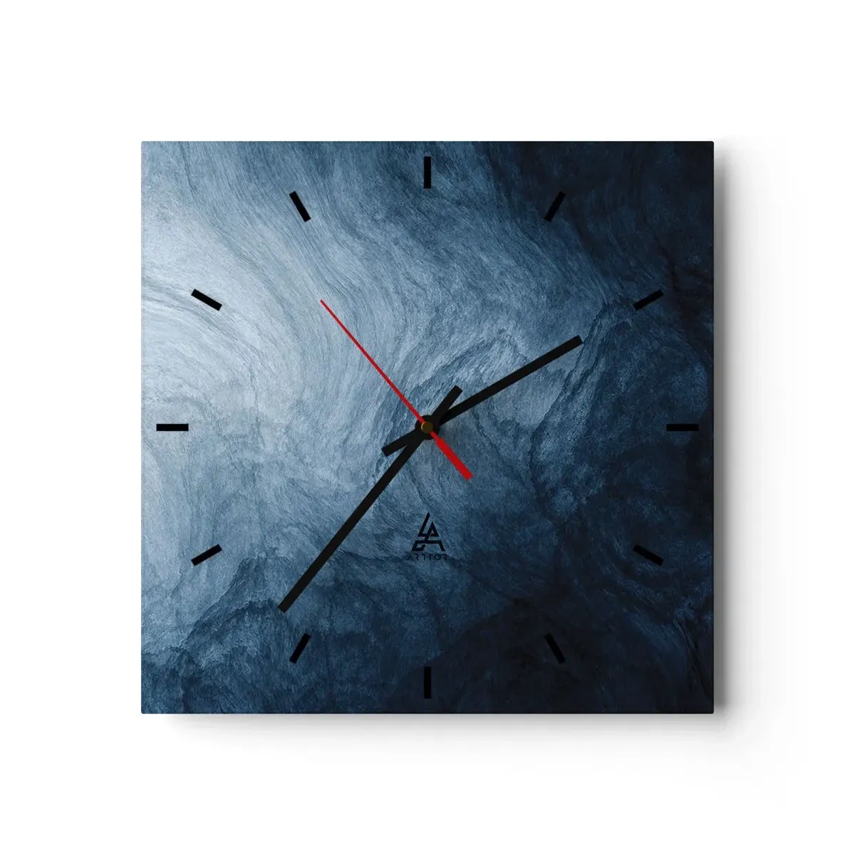 Orologio da parete - Orologio in Vetro - Una composizione astratta nei toni del blu e del blu navy. - 30x30cm - Arrivando in profondità - Decorazione murale moderna per soggiorno e camera da letto ARTTOR