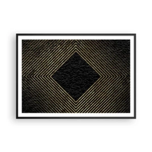 Poster in cornice nera - Sfondo nero con motivo geometrico di linee dorate - 100x70cm - Geometria in stile glamour - Decorazione murale moderna per soggiorno e camera da letto ARTTOR