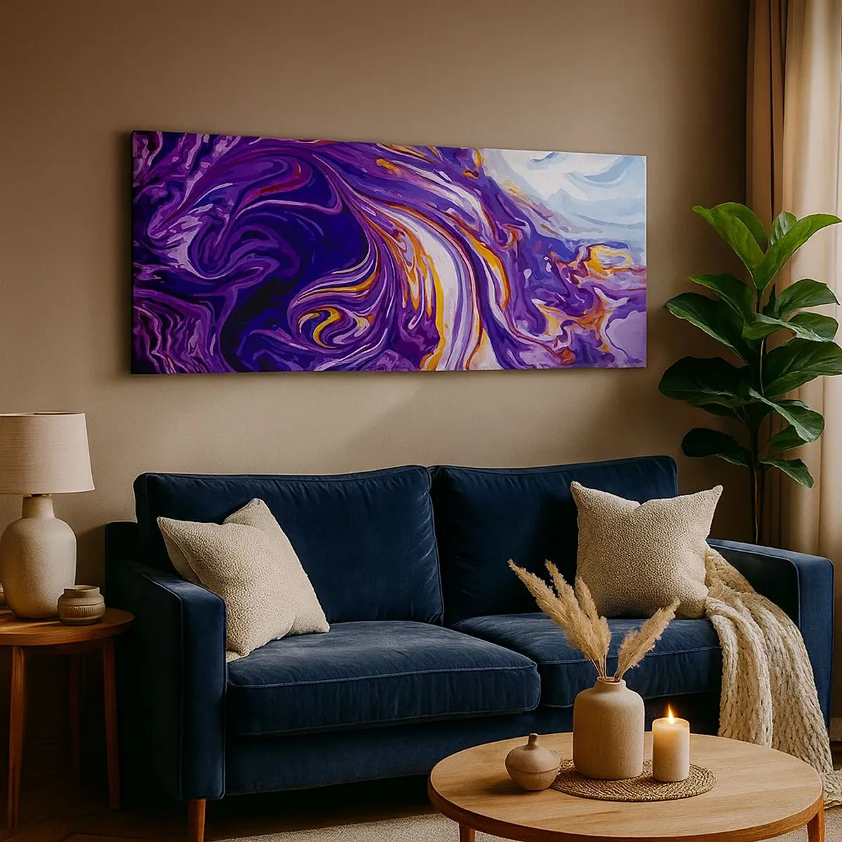 Quadro su tela - Stampe su Tela - Curvatura dello spazio in viola - 100x40 cm