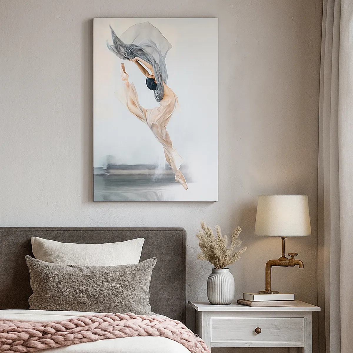 Quadro su tela - Stampe su Tela - Una ballerina in movimento dinamico su uno sfondo chiaro - 50x70cm - Nell'estasi della danza - Decorazione murale moderna per soggiorno e camera da letto ARTTOR