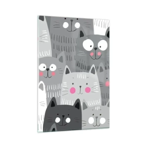 Quadro su vetro - Un motivo divertente con gatti nelle tonalità del grigio - 80x120cm - Il mondo dei gatti - Decorazione murale moderna per soggiorno e camera da letto ARTTOR