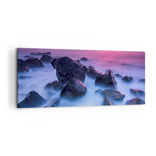 Quadro su tela - Stampe su Tela - Costa rocciosa al tramonto - 120x50cm - Nascita nella luce e nella nebbia - Decorazione murale moderna per soggiorno e camera da letto ARTTOR