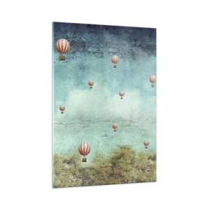 Quadro su vetro - Palloncini che fluttuano su un paesaggio verde - 50x70cm - Liberi dal tumulto della vita - Decorazione murale moderna per soggiorno e camera da letto ARTTOR