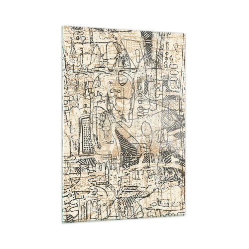 Quadro su vetro - Una struttura astratta complessa con motivi geometrici e abbozzati. - 50x70cm - In attesa di essere decifrato - Decorazione murale moderna per soggiorno e camera da letto ARTTOR
