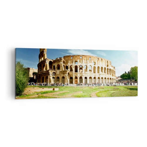 Quadro su tela - Stampe su Tela - Il Colosseo a Roma circondato dal verde e dal cielo azzurro - 140x50cm - Si sente ancora il rumore delle armi - Decorazione murale moderna per soggiorno e camera da letto ARTTOR