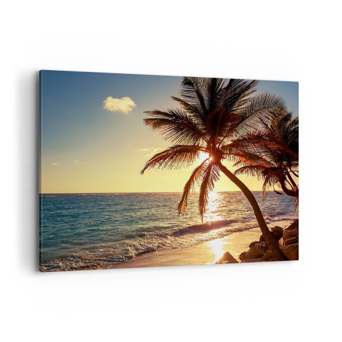 Quadro su tela - Stampe su Tela - Tramonto tropicale su una spiaggia con palme - 100x70cm - Estate sotto le palme - Decorazione murale moderna per soggiorno e camera da letto ARTTOR