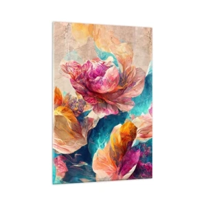 Quadro su vetro - Fiori colorati su sfondo beige - 80x120cm - Lo splendore colorato del bouquet - Decorazione murale moderna per soggiorno e camera da letto ARTTOR