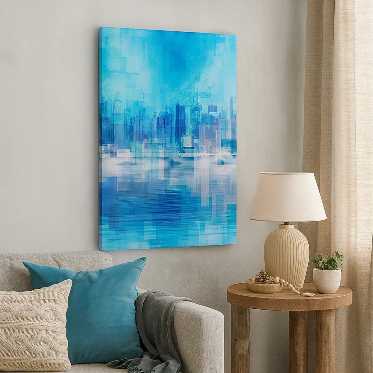 Quadro su tela - Stampe su Tela - Panorama urbano astratto nei toni del blu - 50x70cm - Immersi nel blu - Decorazione murale moderna per soggiorno e camera da letto ARTTOR