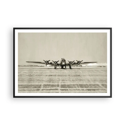 Poster in cornice nera - Aereo storico all'aeroporto in seppia - 100x70cm - Pronto come sempre - Decorazione murale moderna per soggiorno e camera da letto ARTTOR