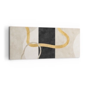 Quadro su tela - Stampe su Tela - Un design minimalista con forme ad anello in oro e nero. - 120x50cm - Forme intrecciate - Decorazione murale moderna per soggiorno e camera da letto ARTTOR
